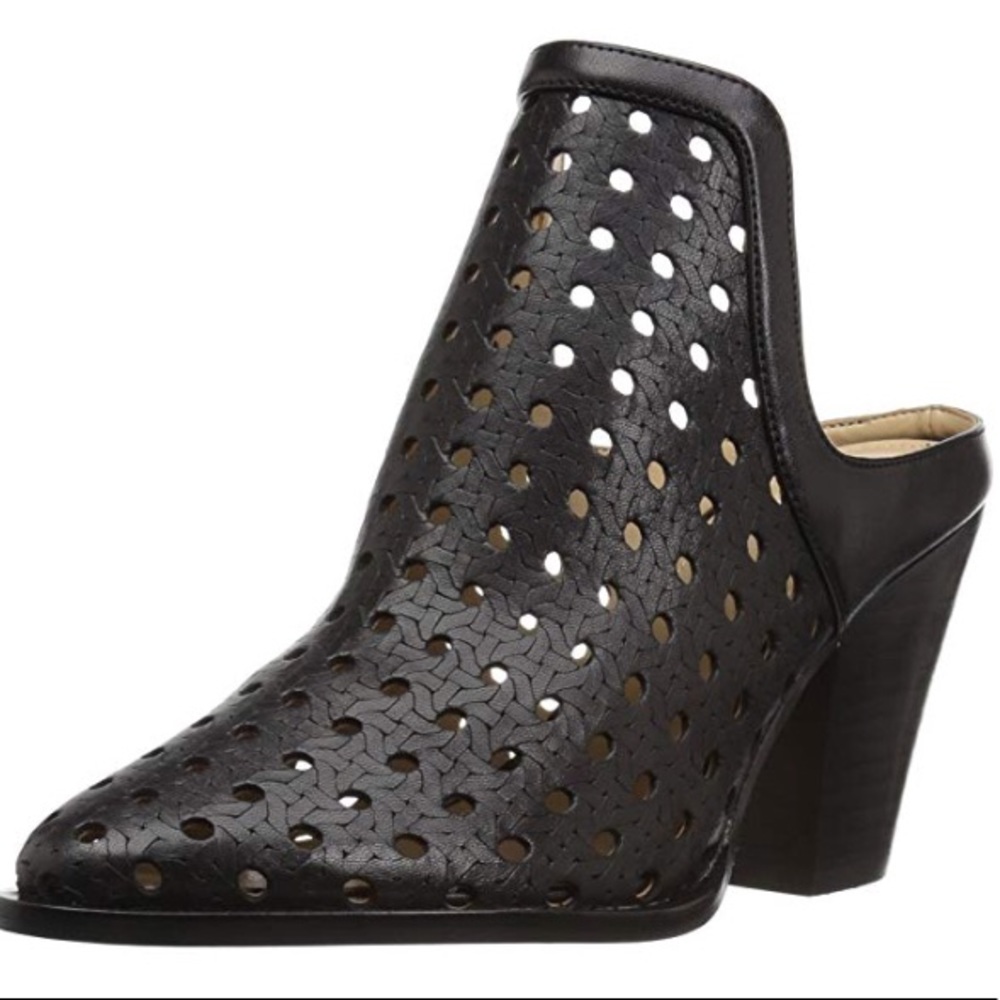 Black Mule Booties, Black Mules Perforated, Size 7